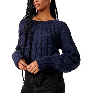 Free People Navy Cable Knit Sweater
